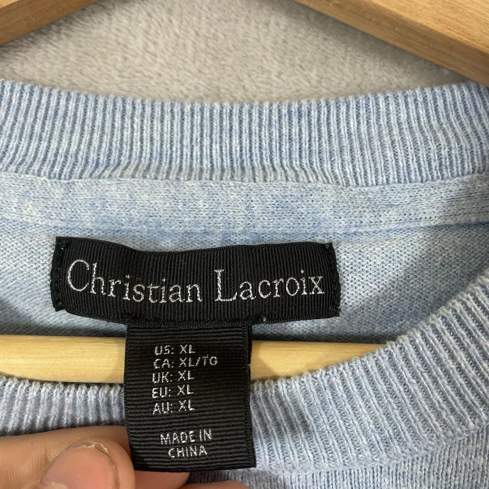 CHRISTIAN LACROIX Mens Crewneck Pullover Sweater Cashmere Silk Blend Blue XL